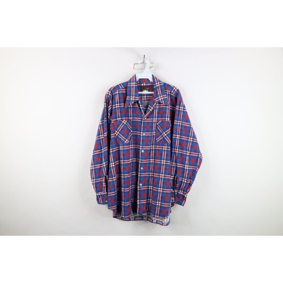 Vintage Other - Vintage 70s Streetwear Mens Large Faded Dagger Collar Flannel Button Shirt Plaid